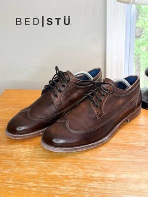 BED STU Sandro Wingtip Oxford Shoe 9 Brown Rustic Leather $200 EUC Worn 1X