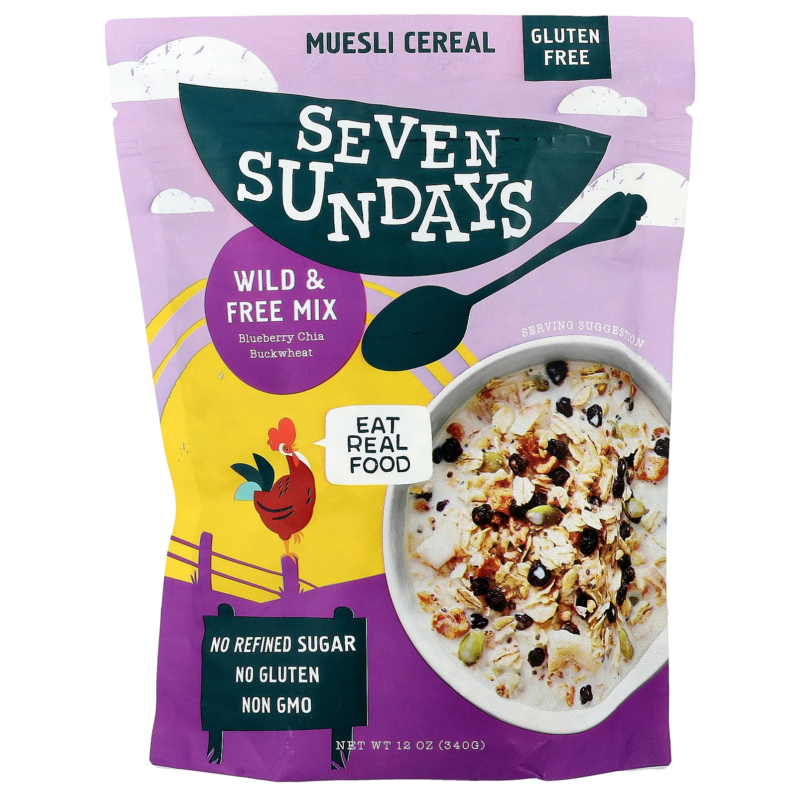 Хлопья мюсли, смесь Wild - Free, Гречневая каша с черникой и Чиа, 12 унций (340 г)