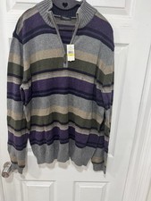 Van Heusen Men  s Quarter Zip Sweater Large Multicolor Striped NWT