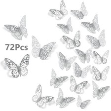 72Pcs 3D Butterfly Wall Stickers, Metallic Decals for Kids Room  Party Decor