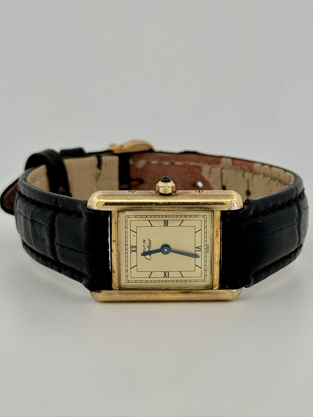 Vintage Must de Cartier Tank Vermeil Quartz 388001 Champagne Roman Dial SM Watch