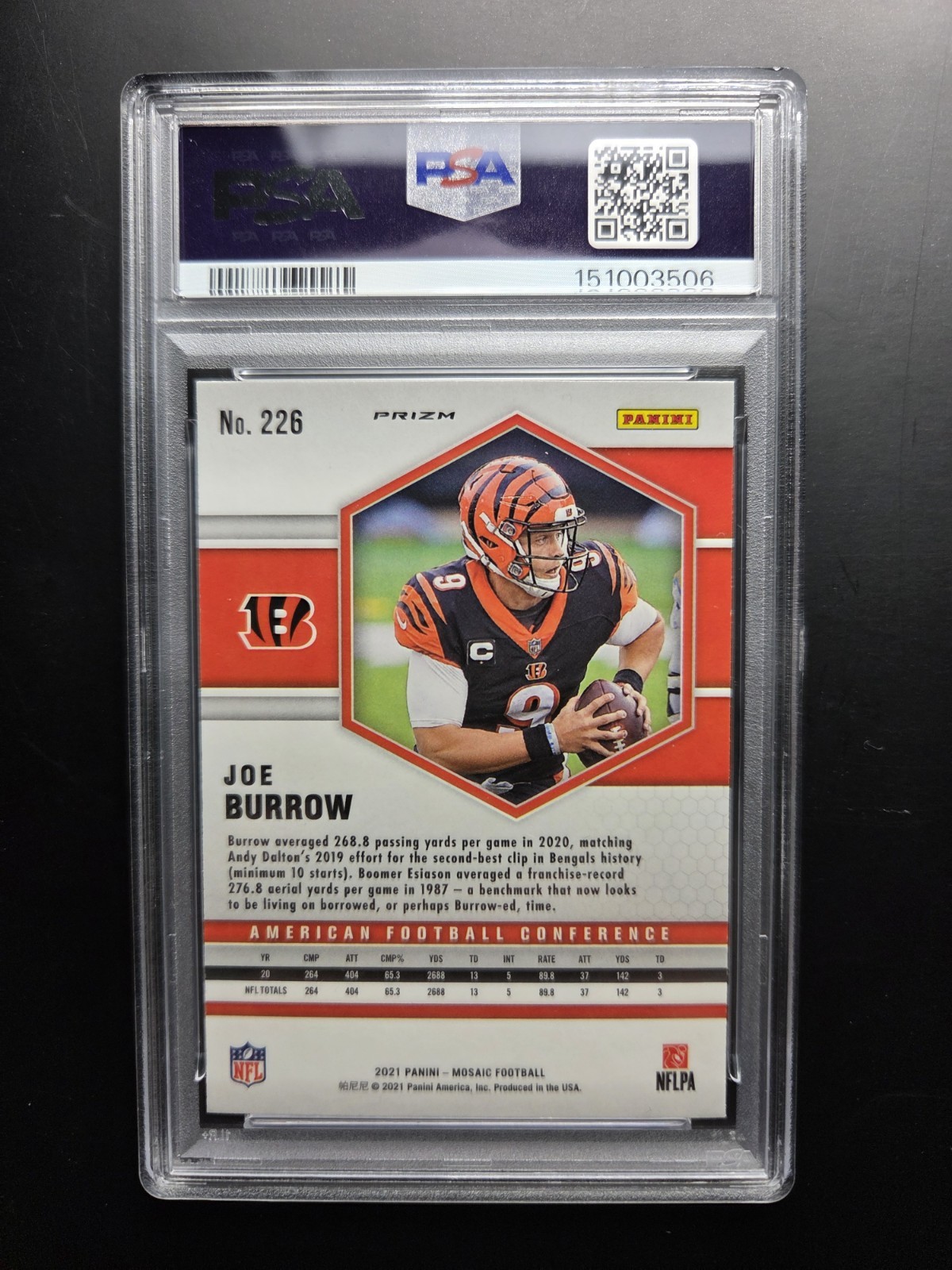  2021 Panini Mosaic Joe Burrow #226 Reactive Orange PSA 9 Cincinnati Bengals  view 2