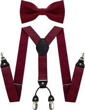 Solid Color Suspender and Silk Bow Tie Sets for Men
