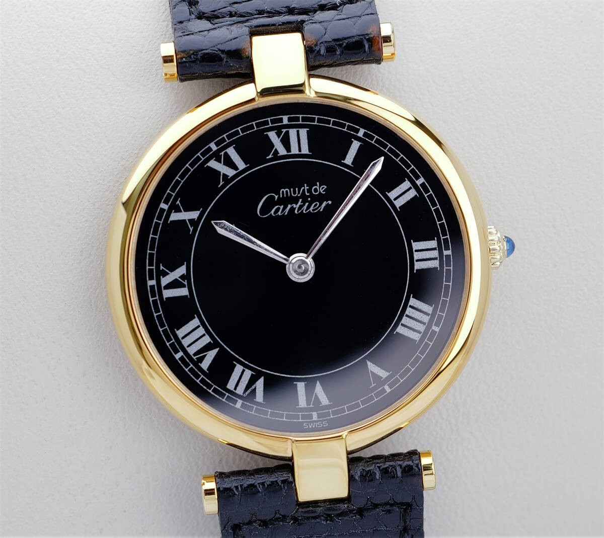 Cartier Watch Must Vendome Quartz Black Dial Roman Index LM 29mm
