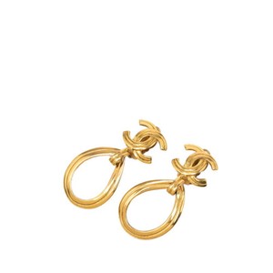 Authentic Chanel Coco Mark Vintage Teardrop Earrings, 96P Stamp, Gold Plated... GZl1jgl4