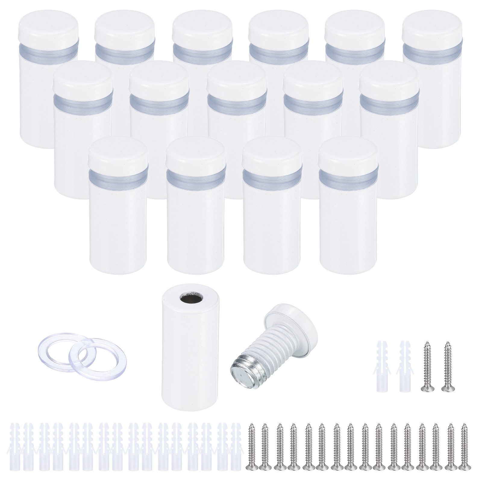 16 Pcs 15/32"x1-1/4" Standoff Screws Stainless Steel Mirror Wall Mounting, White