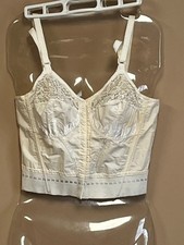 VTG Glamorise Longline Bra White Lace Front Close Shaping 36B Rockabilly Bullet
