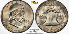 :1954-S 50C FRANKLIN HALF DOLLAR NEAR SUPERB PCGS MS66 RARE R3 HIGHEST GRADES