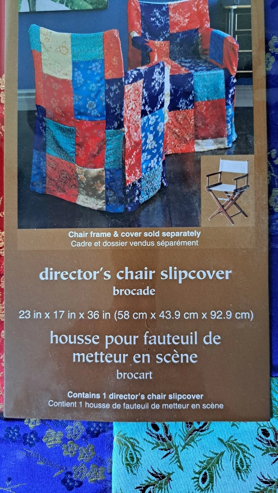 Silla de directores Pier 1 Imports funda brocada floral retazos asiáticos rojo azul Foto 2 de 4