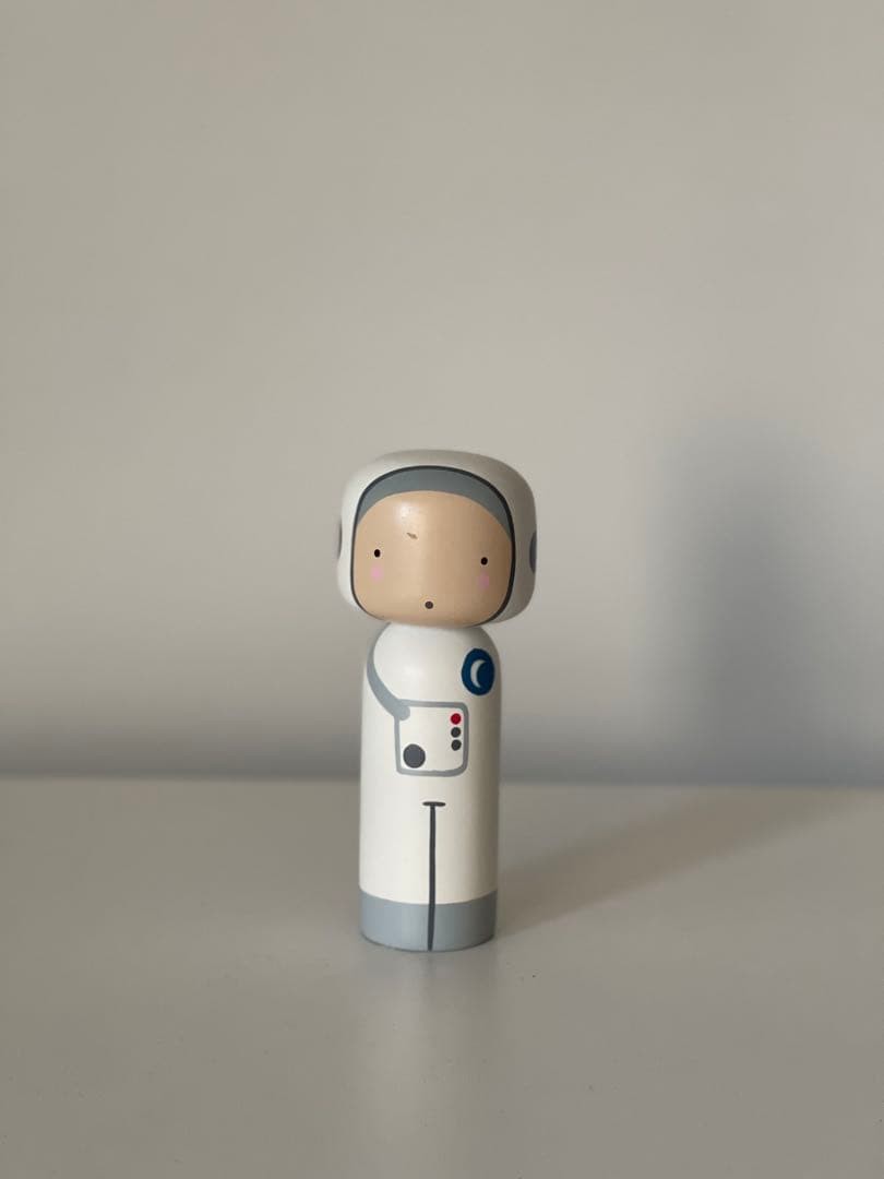 Lucie Kaas Kokeshi Doll Spaceman Hand-Painted Wood Figurine Used