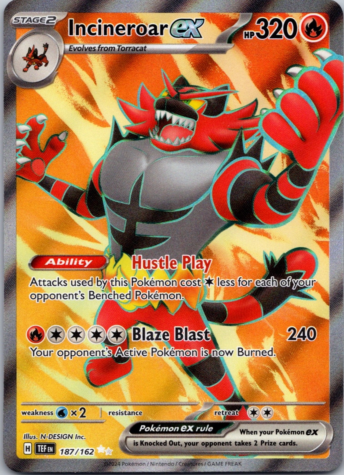 Incineroar EX 187/162 Pokemon Card TCG NM Temporal Forces