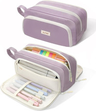 Cute Pencil Case, Aesthetic Pen Pouch with 3 Compartments, Kawaii Colored Large