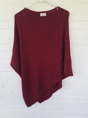Jigsaw Cashmere Blend Poncho Sweater Cranberry Red One Size Soft Cozy Luxury