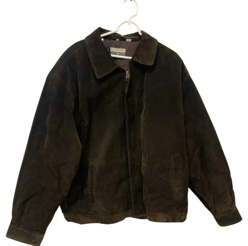 Chaqueta de bombardero de gamuza Savile Row para hombre talla 2XL marrón cuero genuino cremallera completa Foto 2 de 4