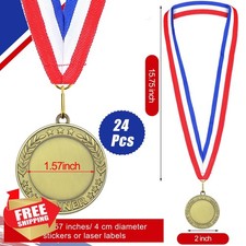Junkin 24 Pcs Blank Medals Neck Ribbons Awards Make Your Own