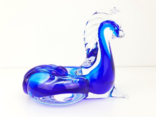 Stunning Blue Murano Art Glass Vintage Horse Pony Laying Down 16 cm L - Picture 2 of 12