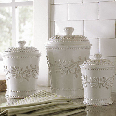 Ceramic Kitchen Canister Set White Ivory Counter Coffee Sugar