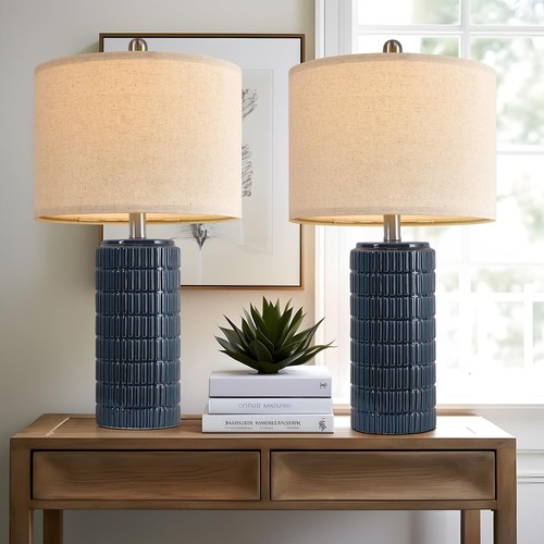 23" Modern Ceramic Table Lamp Set of 2 for Living Room White Desk Lamps - Picture 25 of 54
