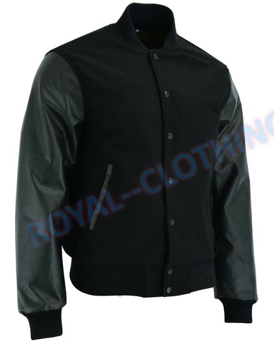 Varsity Bomber Letterman hochwertige Wolle & Echtlederärmel Jacke - Bild 4 von 12