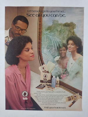 TCB EZ Curl Jheri Jerry Curl Fantasy Husband Mirror Colorful Vtg Poster Print Ad