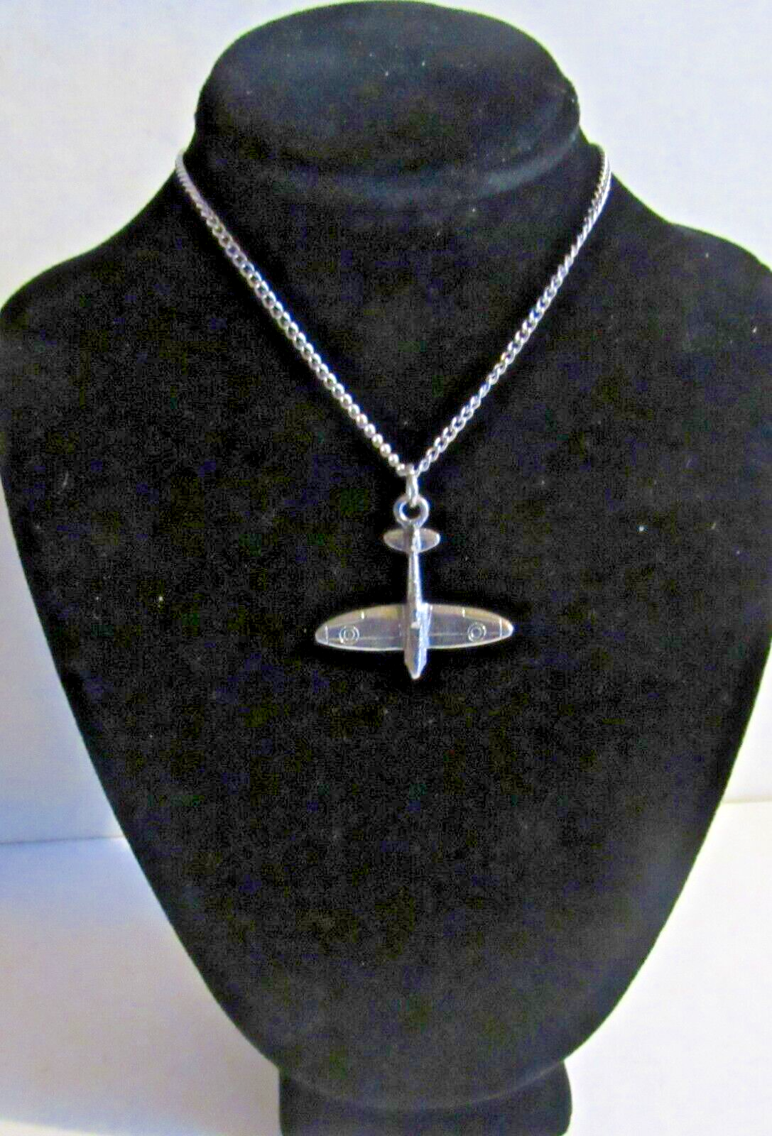 #P24) PENDANT PEWTER SPITFIRE AIRCRAFT NECKLESS CHAIN COSTUME JEWELLERY