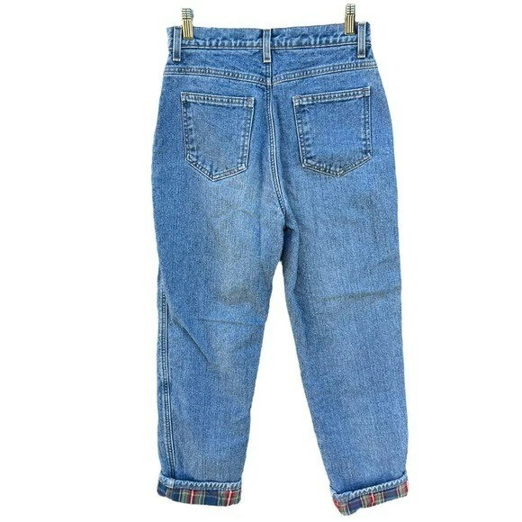 Pantalones de mezclilla Land’s End forrados tiro alto mamá de colección para mujer talla 6 festivos a cuadros usados en excelente estado EE. UU. Foto 2 de 4