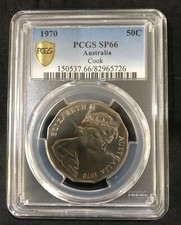 AUSTRALIAN 1970 CAPTAIN COOK PCGS SP 66 FIFTY CENT COIN