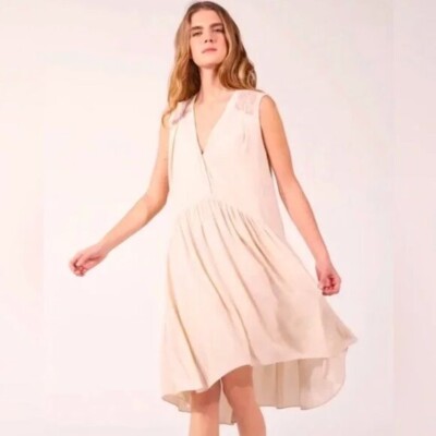 Sandro Cream white lave Sleeveless Dress midi 1 small