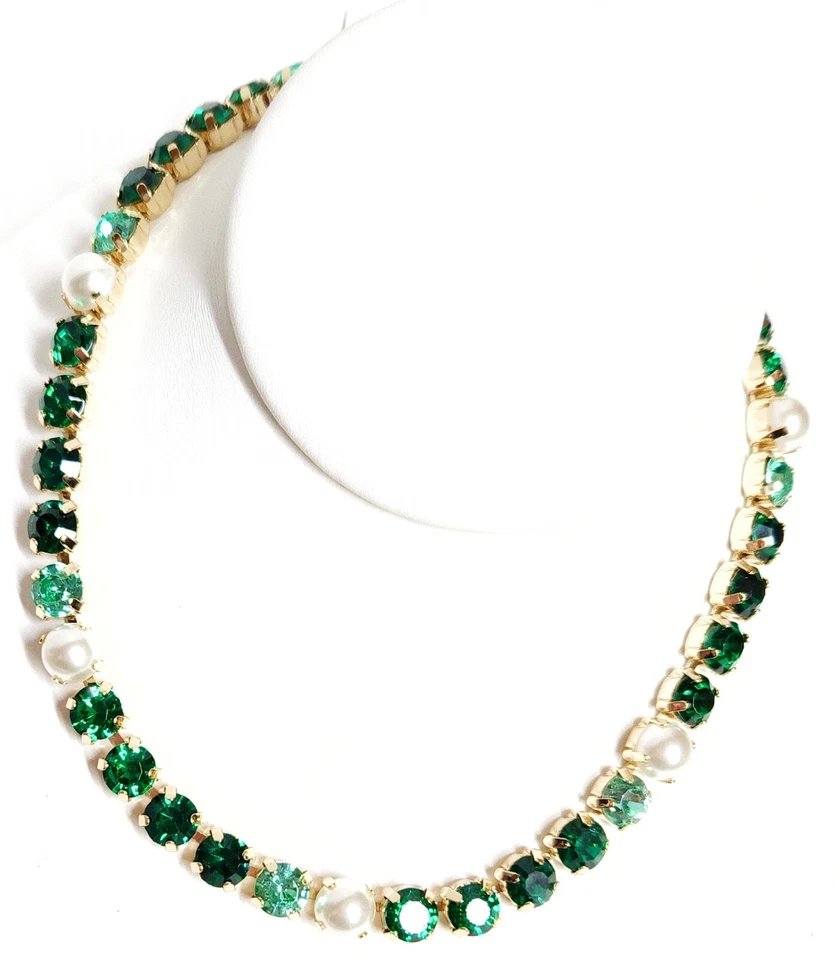 Collar J.Crew Factory Cristal y Perla Declaración Verde Pátina Brillante CE857 NUEVO CON ETIQUETAS Foto 4 de 4