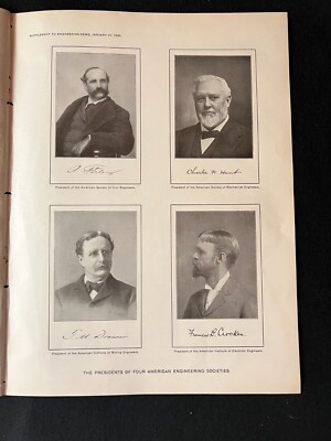 1898 Antique Industrial Illustration Presidents American Engineering Societies