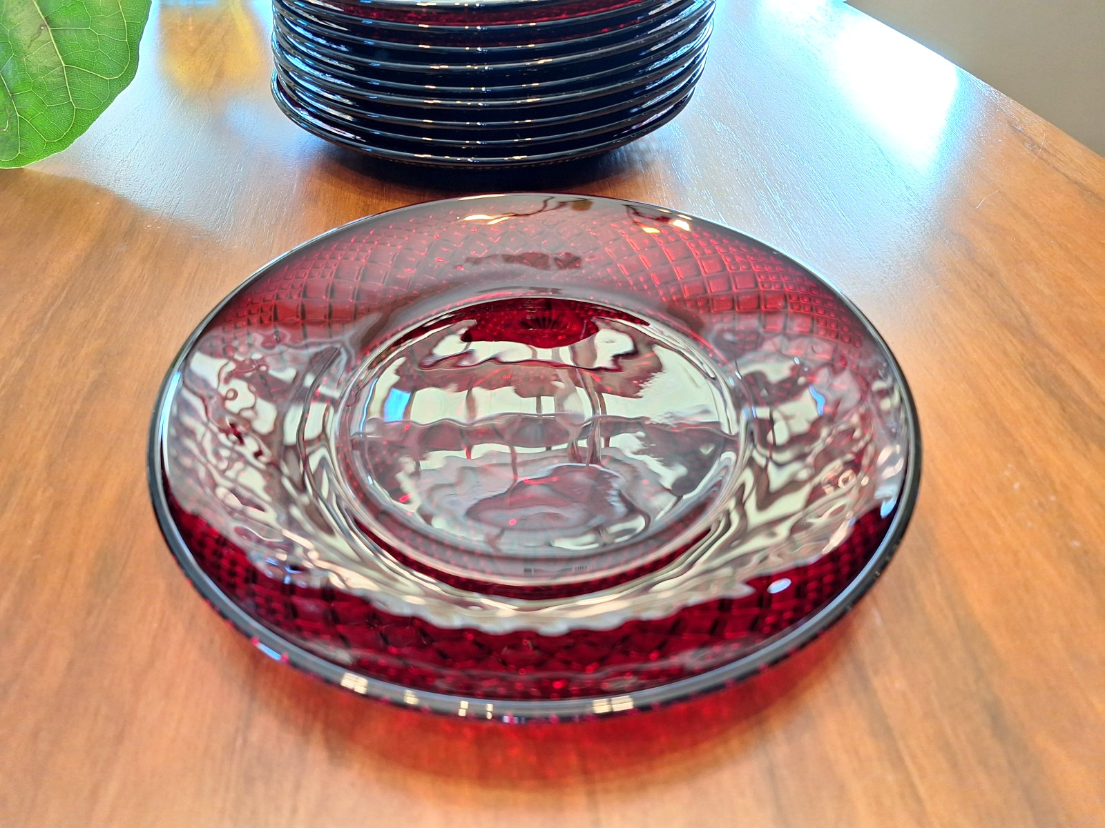 10 Available  - Luminarc Red Ruby Glass 8" Luncheon/Salad Plates Cristal 