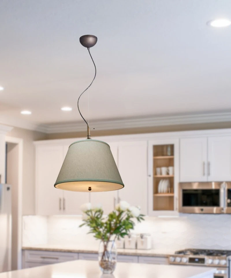 Gold-laced Cafe Pendant Light w/ Textured Oatmeal Empire Shade and Diffuser - Image 3 of 4