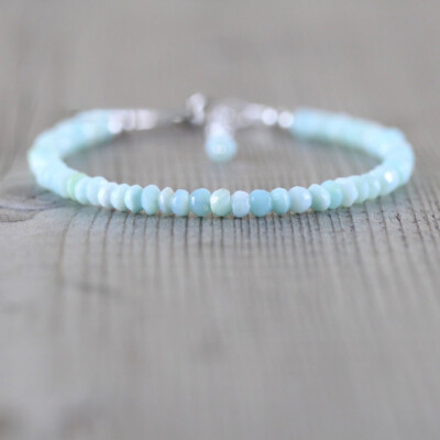 3-4mm Natural Peruvian Opal Faceted Rondelle Gemstone Beaded Dainty Bracelet