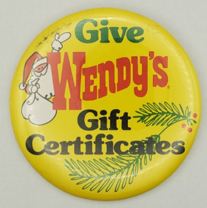 Vintage 1980s  Wendys Give Wendys Gift Certificates Employee Pinback Button