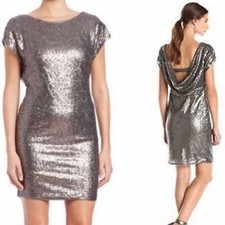 Vera Wang Pewter Sequin Cowl-Back Dress Sz 2