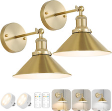 Gold Vintage Battery Operated Wall Sconces with Remote - Set of 2