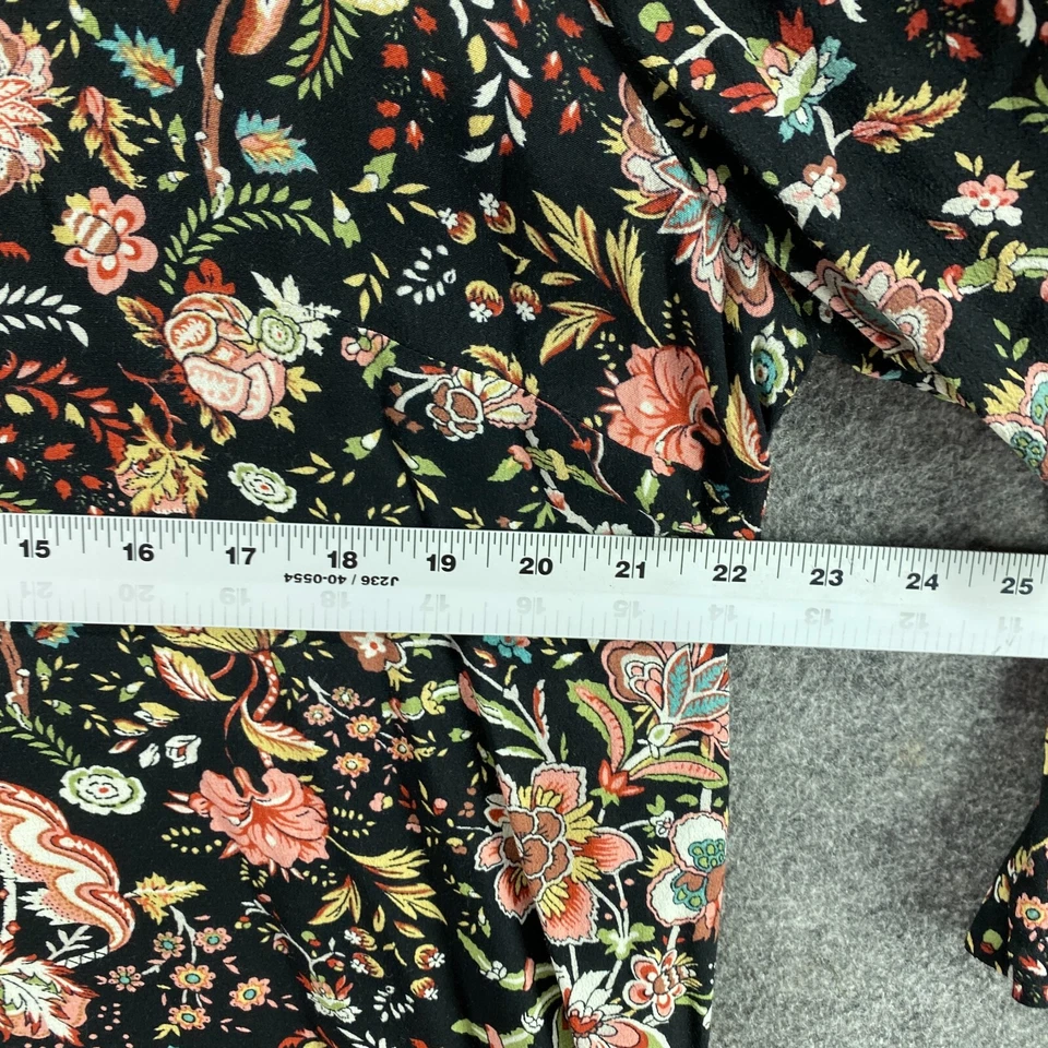 Vestido H&M Mujer M Mediano Negro Floral Cambio Midi Manga Larga Gancho y Ojo Informal Foto 4 de 4