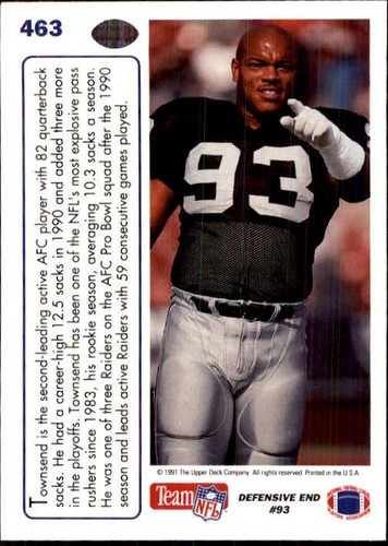 1991 Upper Deck Greg Townsend Los Angeles Raiders Team MVP Card # 463 MINT - Picture 2 of 2