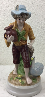 Porcelain Figurine Empress by Haruta Vintage Boy Holding Water Jag With Geese