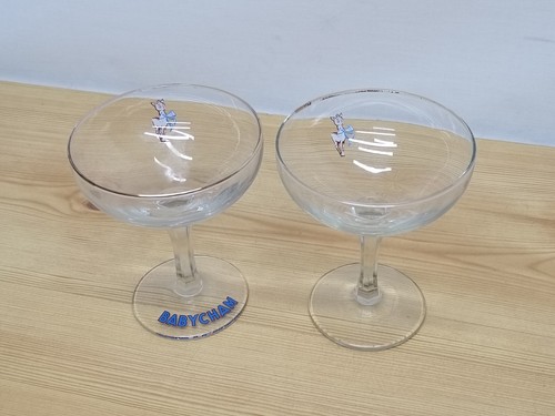 Vintage 1950's Babycham Glasses With Hexagon Stem & White Fawn + Ice Bucket Mat - Picture 2 of 12