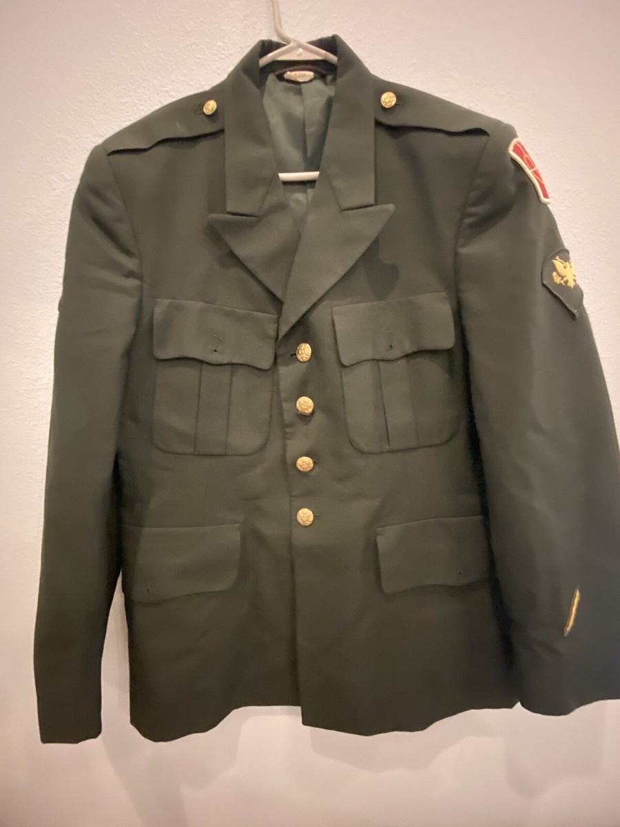 Vintage U.S. Army Green Dress Uniform Jacket Coat 42R De Rossi & Son  Poly/Wool