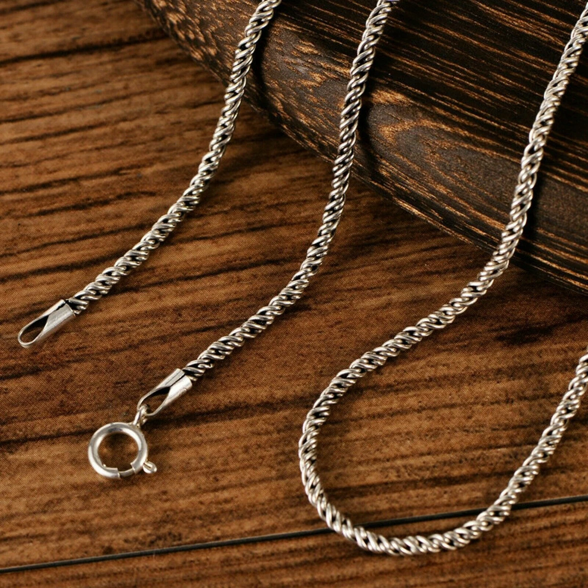 Real S925 Sterling Silver Chain Men Women 1-3mm Twisted Rope