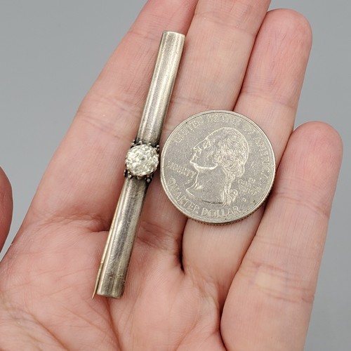 Antiguo broche de barra de cristal de corte rosa de plata esterlina renacimiento etrusco victoriano - Imagen 12 de 12