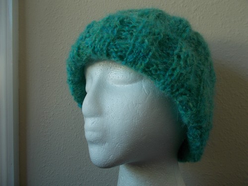 Hand knitted warm and cozy alpaca blend hat beanie/hat, turquoise, option 3 - Picture 2 of 6