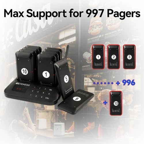 Retekess TD157 vibrierendes Pager-System, Summer für Restaurant, 984 Fuß große Reichweite, - Bild 7 von 12