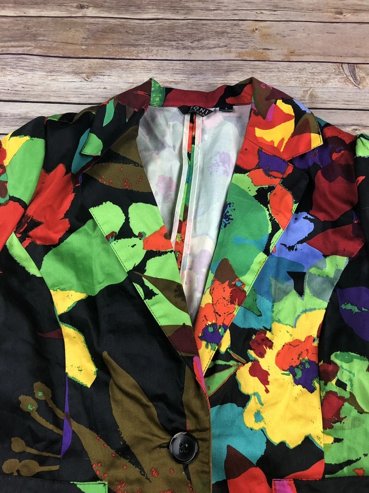 Nuevo Blazer Toni Morgan Mujer Talla Pequeña Estampado Floral Un Botón Manga Corta $54 Foto 2 de 4