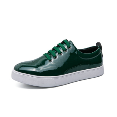 Mens Round Toe Leisure Patent Leather Bullock Casual Shoes Shiny Lace Up British