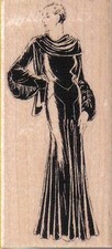 Lady In Long Dress 1 3/4 x 3 1/2" Rubber Stamp, Woman Stamp, Lady Stamp