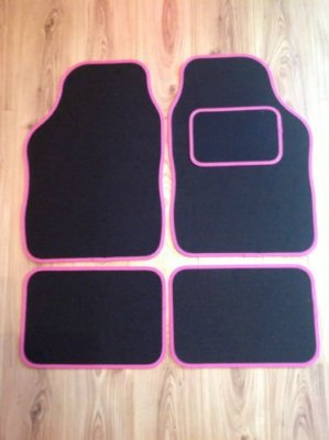 UNIVERSAL CAR FLOOR MATS BLACK PINK TRIM -FOR SEAT Leon, Ibiza
