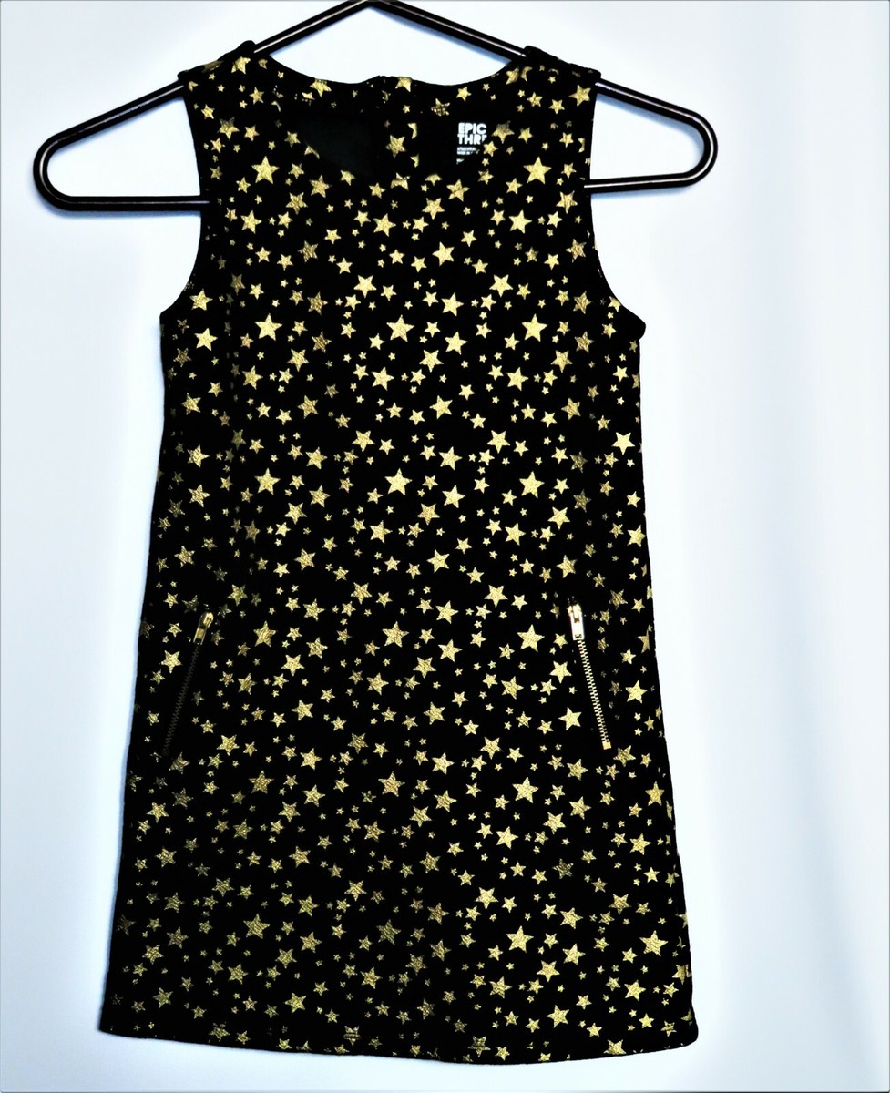 Epic Threads Macys Jumper Dress Girls 6X Black Gold Stars Sleeveless Zippers